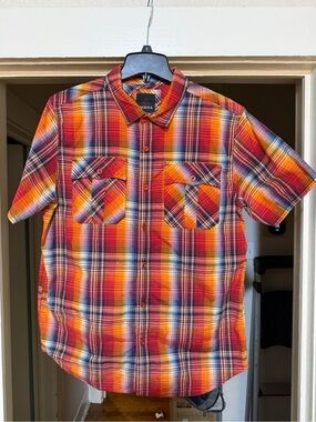 prAna Men's Short-Sleeve Plaid Shirt in Orange Multi